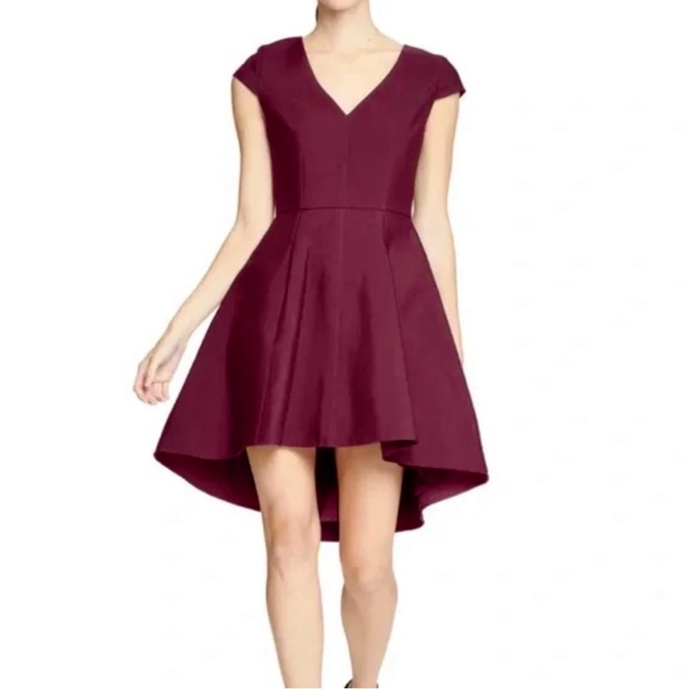 Halston Heritage V Neck Burgundy Maroon Cocktail Dress Size 10